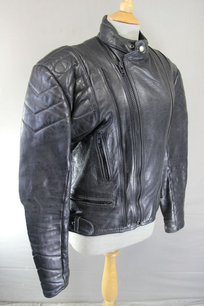 CLASSIC 20-20 BLACK LEATHER BIKER JACKET 38-40 INCH/MEDIUM