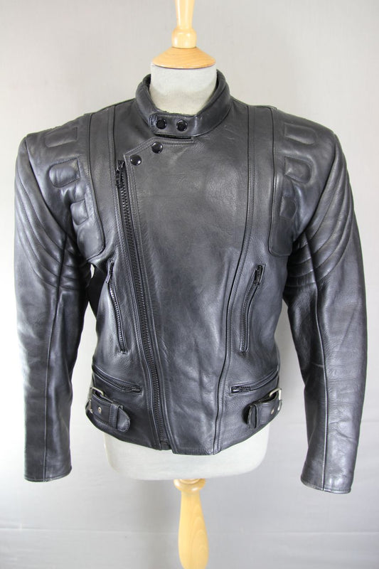 CLASSIC BLACK LEATHER BIKER JACKET 36-38 INCH