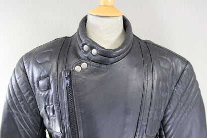 J&S CLASSIC BLACK LEATHER BIKER JACKET 44 INCH CHEST