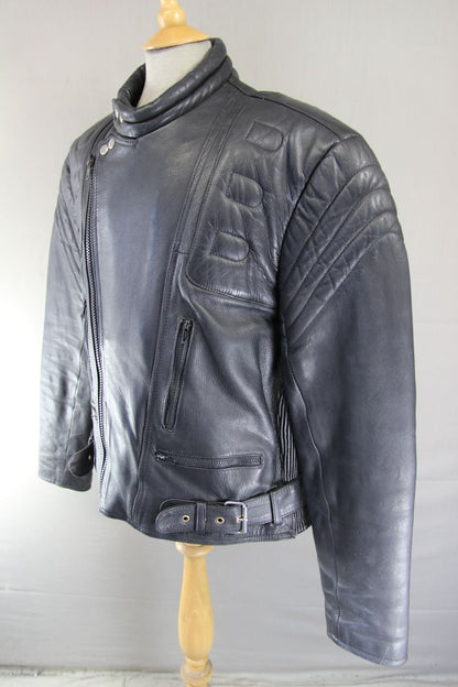 J&S CLASSIC BLACK LEATHER BIKER JACKET 44 INCH CHEST