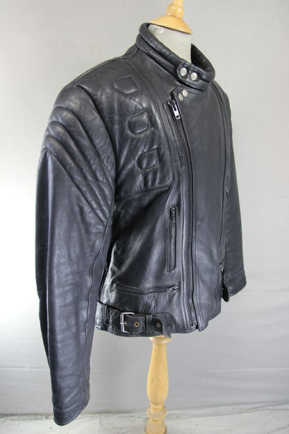J&S CLASSIC BLACK LEATHER BIKER JACKET 44 INCH CHEST