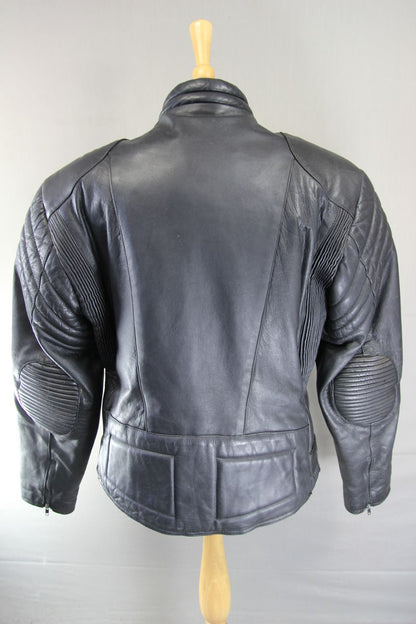 J&S CLASSIC BLACK LEATHER BIKER JACKET 44 INCH CHEST