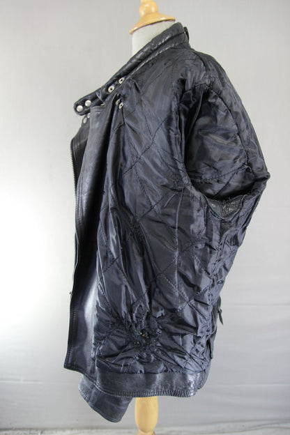 J&S CLASSIC BLACK LEATHER BIKER JACKET 44 INCH CHEST