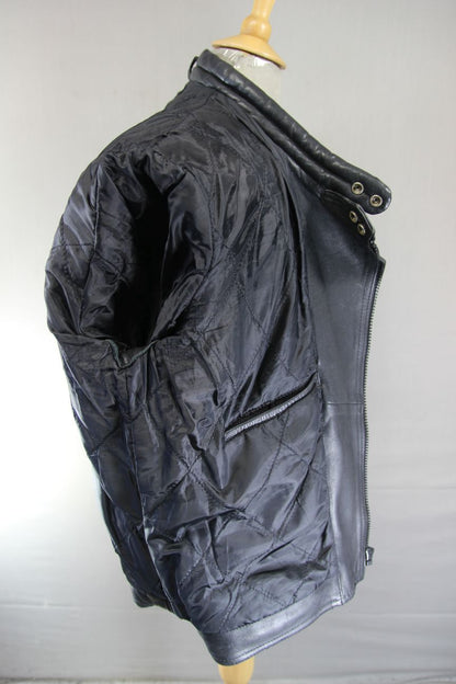 J&S CLASSIC BLACK LEATHER BIKER JACKET 44 INCH CHEST