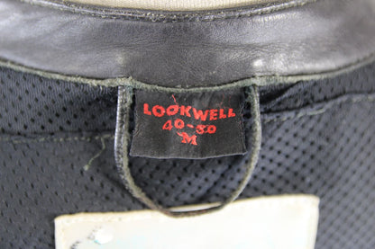 LOOKWELL BLACK, RED, BLUE & WHITE LEATHER BIKER JACKET 40 INCH/MEDIUM