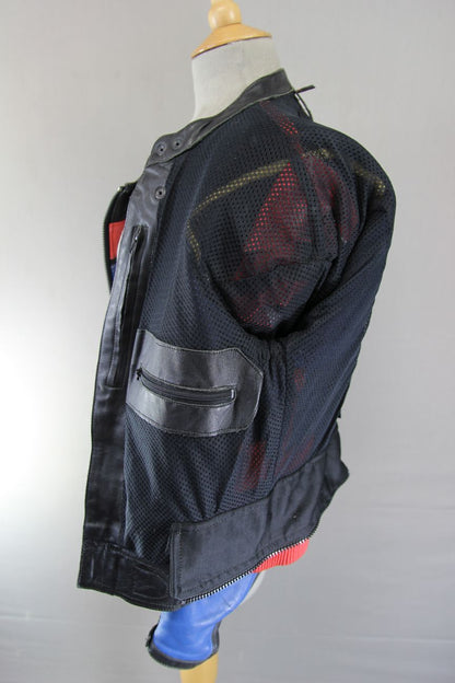 LOOKWELL BLACK, RED, BLUE & WHITE LEATHER BIKER JACKET 40 INCH/MEDIUM