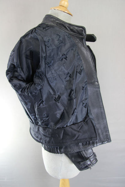 FRANK THOMAS ARMASPORT BLACK LEATHER LADIES BIKER JACKET: SIZE 12/34 INCH CHEST