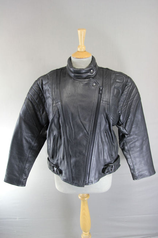 CLASSIC SKIN BLACK COWHIDE LEATHER LADIES BIKER JACKET 40 INCH CHEST/XL