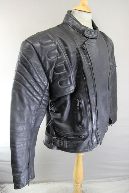 AKITO CLASSIC BLACK LEATHER BIKER JACKET WITH BACK PROTECTOR 44-46 INCH CHEST