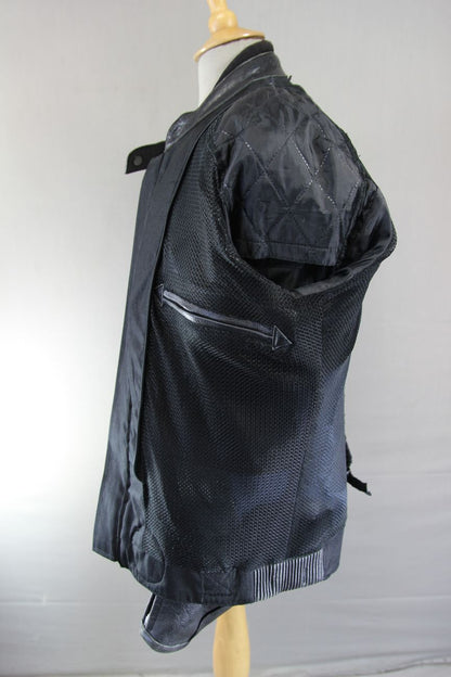 CASTOR 'BLACK CHASER' BLACK, BLUE & GREY LEATHER BIKER JACKET 42 INCH
