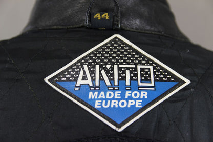 AKITO CLASSIC BLACK LEATHER BIKER JACKET WITH BACK PROTECTOR 44-46 INCH CHEST