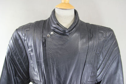 NINO VALI DESIGNER CLASSIC BLACK LEATHER BIKER JACKET 46 INCH CHEST/XL