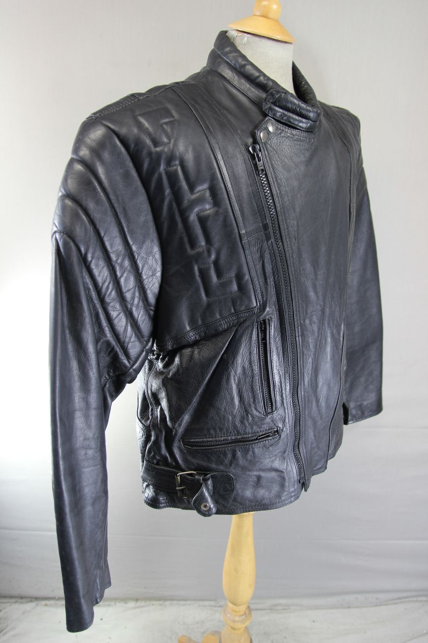 NINO VALI DESIGNER CLASSIC BLACK LEATHER BIKER JACKET 46 INCH CHEST/XL
