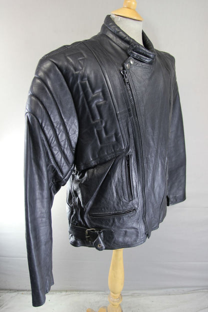 NINO VALI DESIGNER CLASSIC BLACK LEATHER BIKER JACKET 46 INCH CHEST/XL