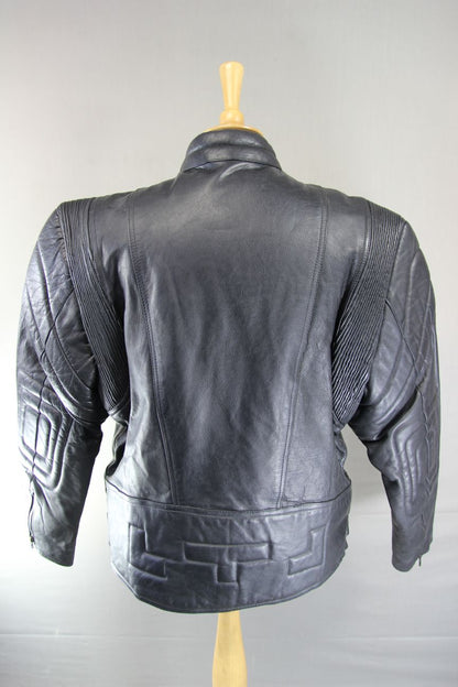 NINO VALI DESIGNER CLASSIC BLACK LEATHER BIKER JACKET 46 INCH CHEST/XL