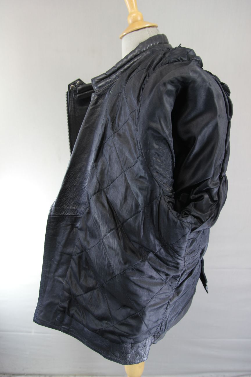 NINO VALI DESIGNER CLASSIC BLACK LEATHER BIKER JACKET 46 INCH CHEST/XL