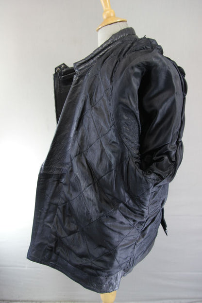 NINO VALI DESIGNER CLASSIC BLACK LEATHER BIKER JACKET 46 INCH CHEST/XL