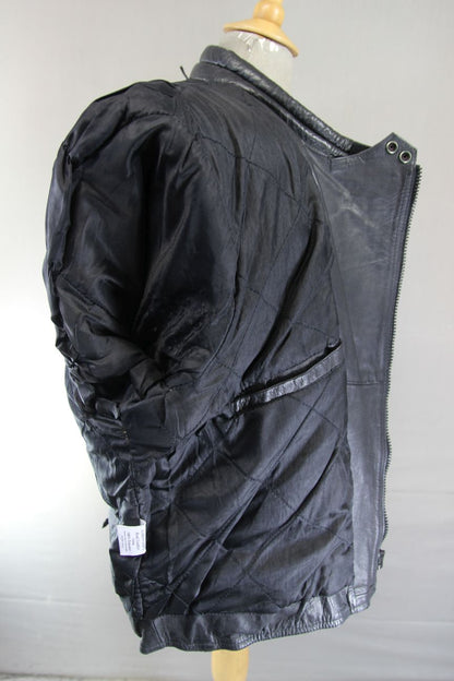 NINO VALI DESIGNER CLASSIC BLACK LEATHER BIKER JACKET 46 INCH CHEST/XL