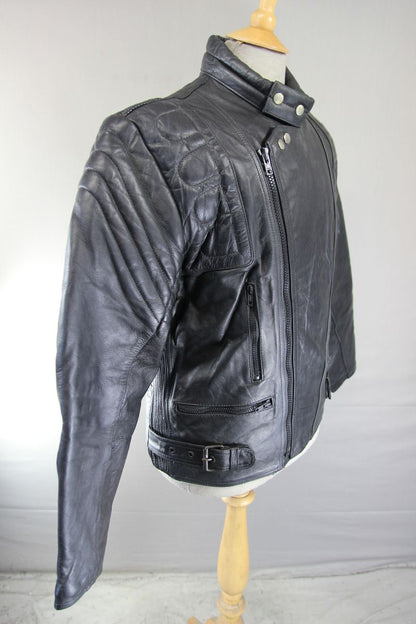 CLASSIC BLACK LEATHER BIKER JACKET 40 INCH CHEST/MEDIUM