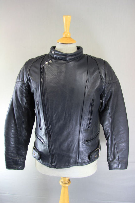 CLASSIC BLACK LEATHER BIKER JACKET 36-38 INCH CHEST/SMALL TO MEDIUM