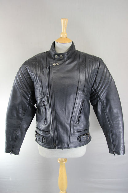 CLASSIC AKITO T-FORCE PLUS BLACK LEATHER BIKER JACKET 36-38 INCH CHEST