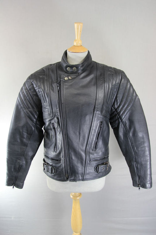 CLASSIC AKITO T-FORCE PLUS BLACK LEATHER BIKER JACKET 36-38 INCH CHEST