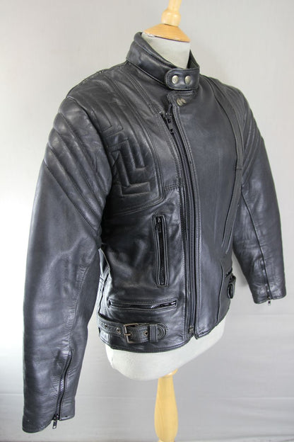 CLASSIC AKITO T-FORCE PLUS BLACK LEATHER BIKER JACKET 36-38 INCH CHEST
