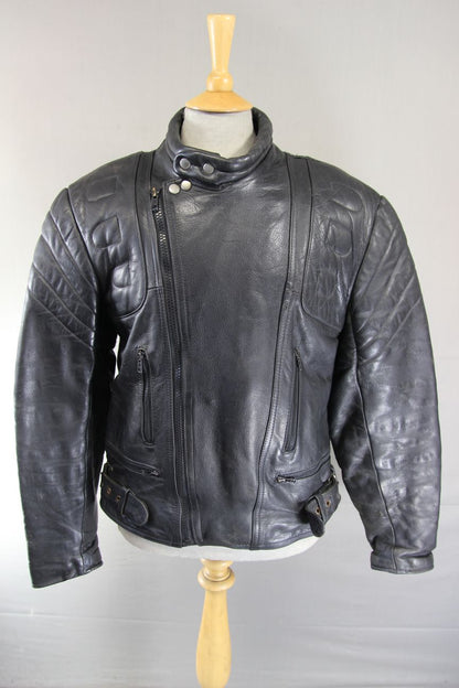 J&S CLASSIC BLACK LEATHER BIKER JACKET 42 INCH CHEST