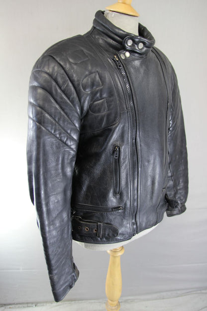 J&S CLASSIC BLACK LEATHER BIKER JACKET 42 INCH CHEST
