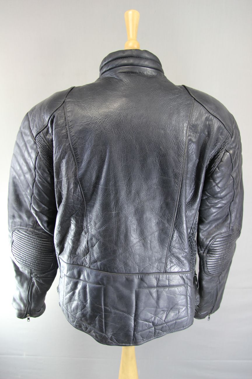 J&S CLASSIC BLACK LEATHER BIKER JACKET 42 INCH CHEST