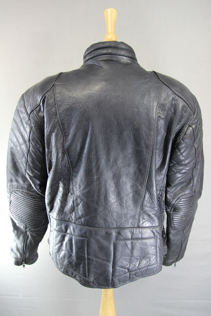 J&S CLASSIC BLACK LEATHER BIKER JACKET 42 INCH CHEST