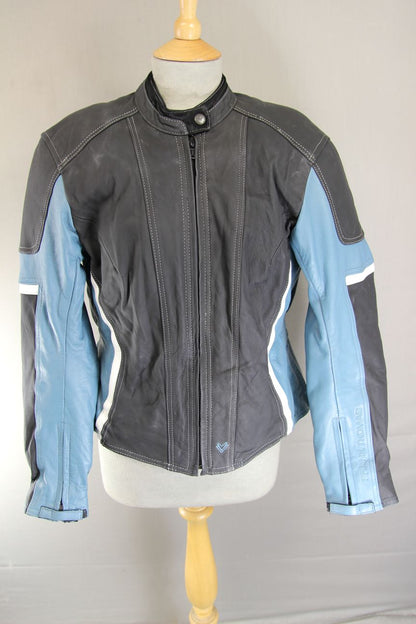 FRANK THOMAS LADY LEATHER BIKER JACKET WITH CE ARMOUR & THERMAL LINING: SIZE 14