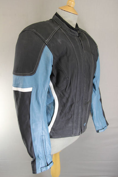 FRANK THOMAS LADY LEATHER BIKER JACKET WITH CE ARMOUR & THERMAL LINING: SIZE 14