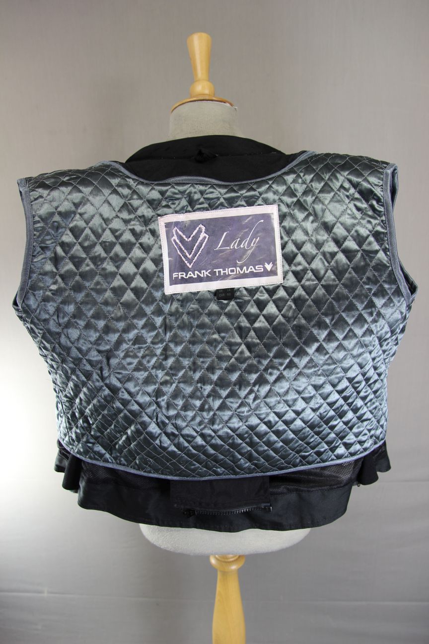 FRANK THOMAS LADY LEATHER BIKER JACKET WITH CE ARMOUR & THERMAL LINING: SIZE 14