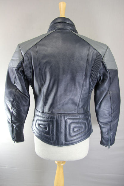 CLASSIC BLUE & GREY STEIN LEATHERS BIKER JACKET: SIZE 12