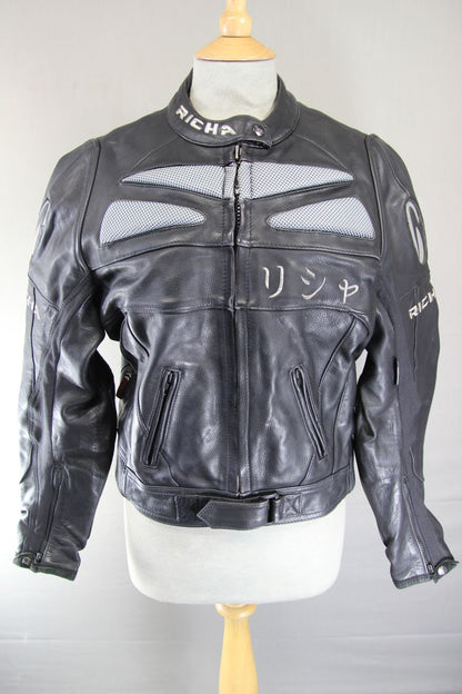 RICHA FORZA 2000 BLACK LEATHER BIKER JACKET: SIZE 12