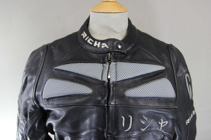RICHA FORZA 2000 BLACK LEATHER BIKER JACKET: SIZE 12