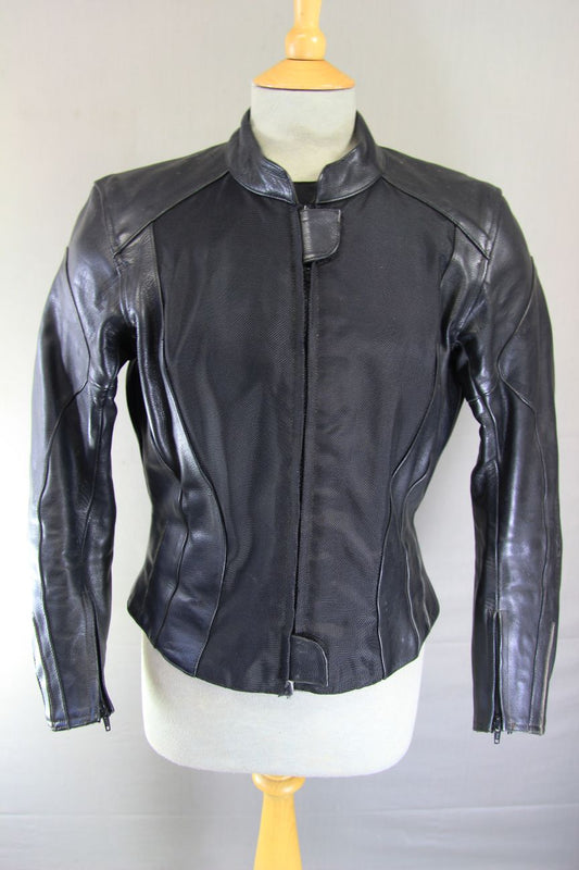 HEIN GERICKE BLACK LEATHER & TEXTILE BIKER JACKET + CE ARMOUR SIZE 12 34-36 INCH