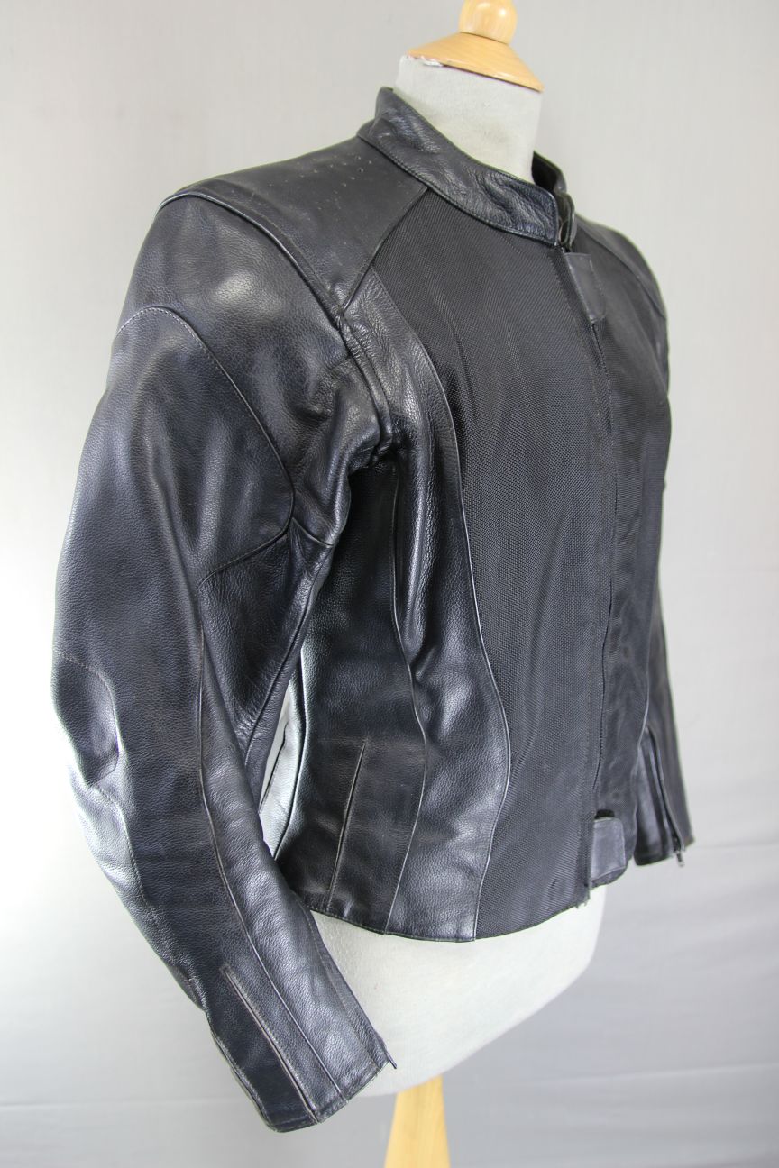 HEIN GERICKE BLACK LEATHER & TEXTILE BIKER JACKET + CE ARMOUR SIZE 12 34-36 INCH