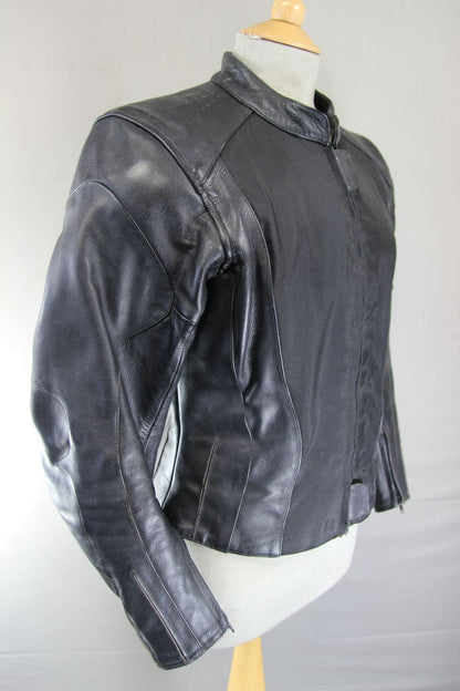 HEIN GERICKE BLACK LEATHER & TEXTILE BIKER JACKET + CE ARMOUR SIZE 12 34-36 INCH