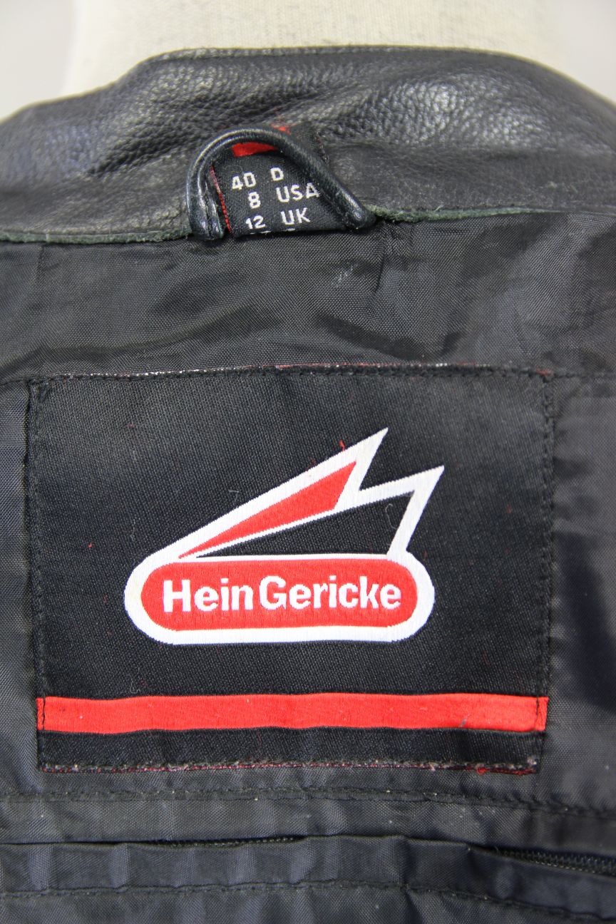 HEIN GERICKE BLACK LEATHER & TEXTILE BIKER JACKET + CE ARMOUR SIZE 12 34-36 INCH