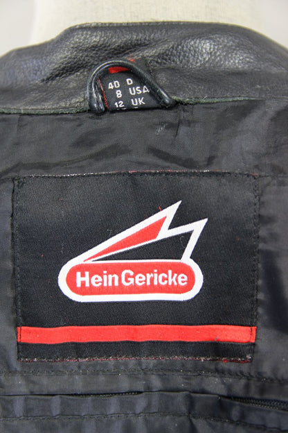 HEIN GERICKE BLACK LEATHER & TEXTILE BIKER JACKET + CE ARMOUR SIZE 12 34-36 INCH