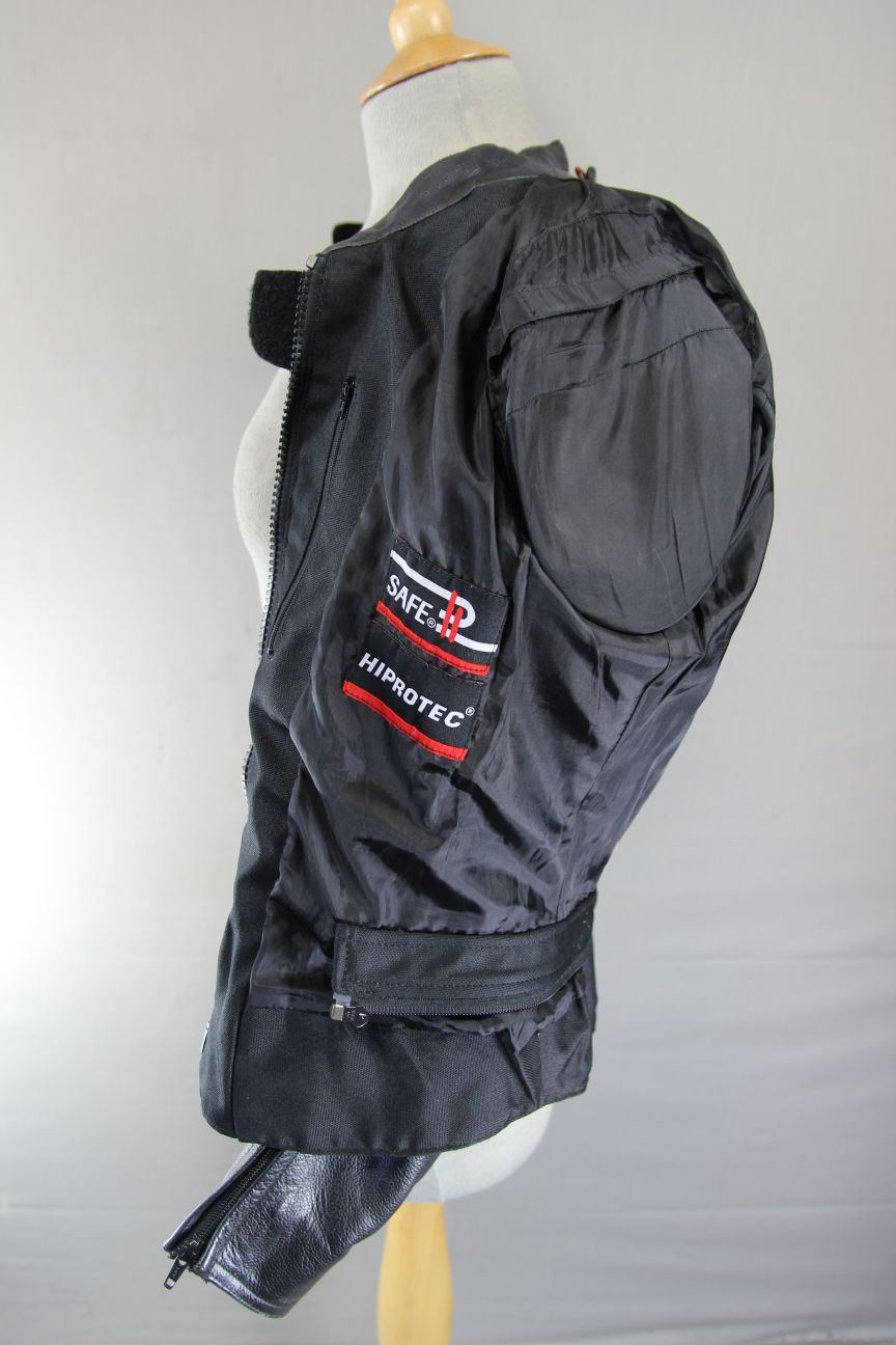 HEIN GERICKE BLACK LEATHER & TEXTILE BIKER JACKET + CE ARMOUR SIZE 12 34-36 INCH