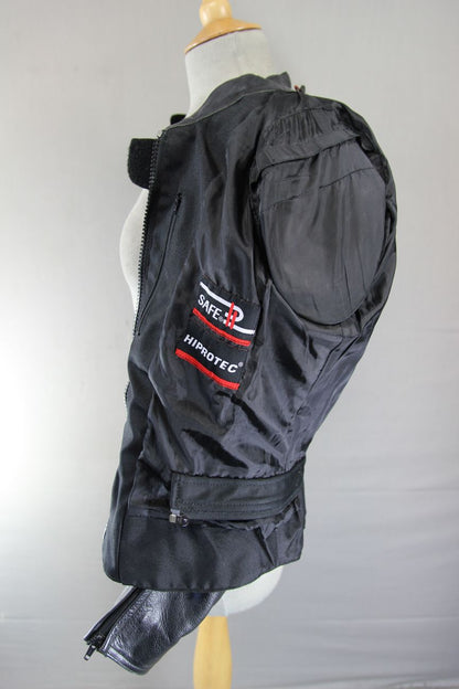 HEIN GERICKE BLACK LEATHER & TEXTILE BIKER JACKET + CE ARMOUR SIZE 12 34-36 INCH