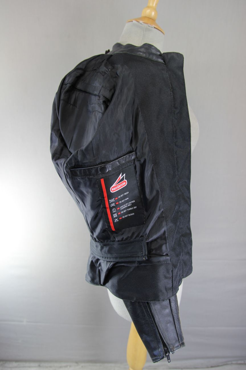 HEIN GERICKE BLACK LEATHER & TEXTILE BIKER JACKET + CE ARMOUR SIZE 12 34-36 INCH