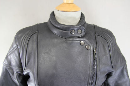 CLASSIC JTS BLACK LEATHER BIKER JACKET: UK SIZE 10/US SIZE XS/EUROPEAN SIZE 34