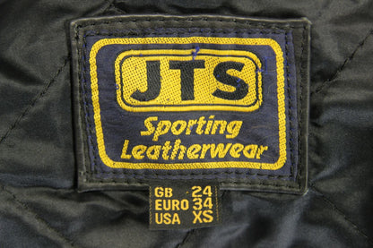 CLASSIC JTS BLACK LEATHER BIKER JACKET: UK SIZE 10/US SIZE XS/EUROPEAN SIZE 34