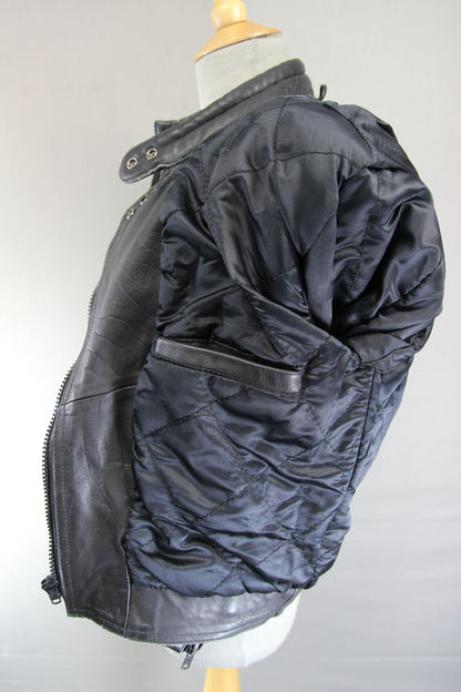 CLASSIC JTS BLACK LEATHER BIKER JACKET: UK SIZE 10/US SIZE XS/EUROPEAN SIZE 34