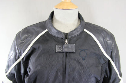 HEIN GERICKE BLACK & WHITE LEATHER & TEXTILE BIKER JACKET WITH CE ARMOUR SIZE 14