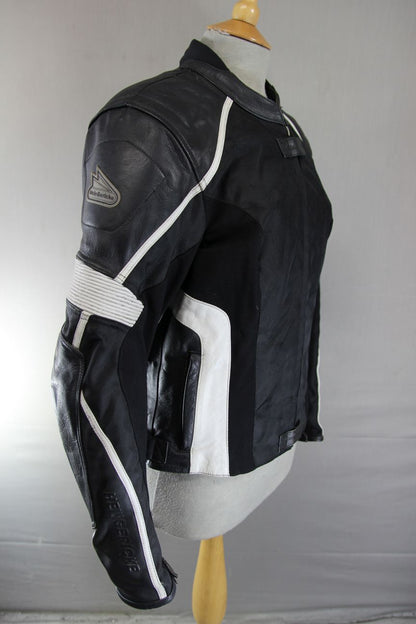 HEIN GERICKE BLACK & WHITE LEATHER & TEXTILE BIKER JACKET WITH CE ARMOUR SIZE 14